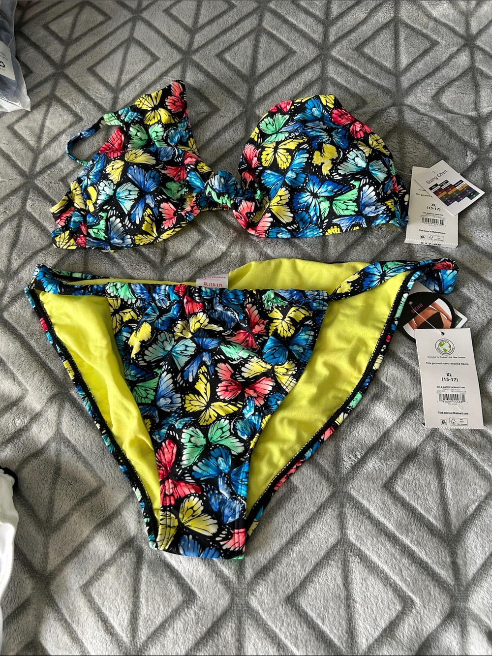 Ladies Butterfly Print Two-Piece Swim Set Bright Multi xl size 15-17 NWT bikini